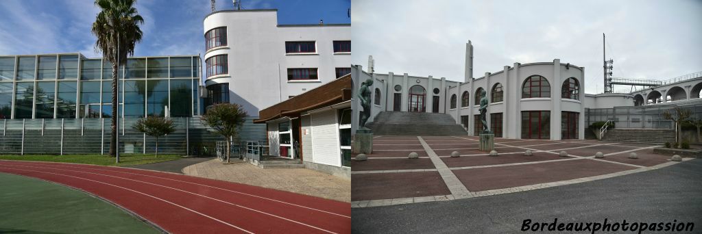A l'arrière, donnant sur le stade une rotonde, élément architectural très en vogue à cette époque comme on le voit sur la photo des stades construits en 1938 et 1940.