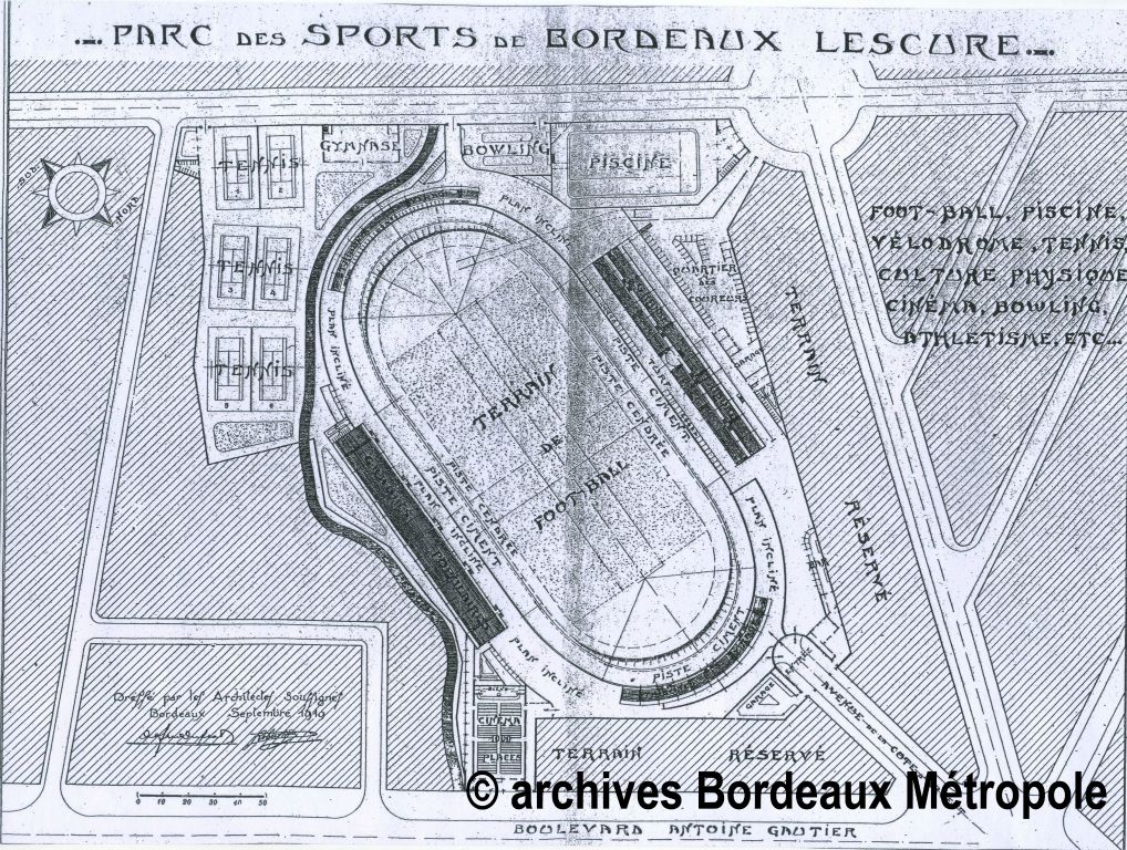 Sur le plan de 1919, les architectes Alfred-Duprat et Hüe ont prévu aussi des terrains pour de nombreuses activités sportives.