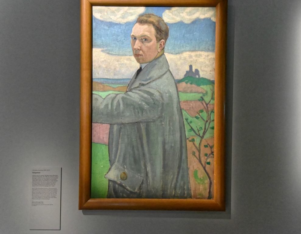 Portrait d'Alexandre Zinoview (1912), peintre russe très connu des artistes de Montparnasse. Il s'engage dans la Légion en 1914. Il perdra un bras puis sera envoyé en tournée aux États-Unis pour promouvoir le nouvel emprunt de guerre auprès des citoyens américains.