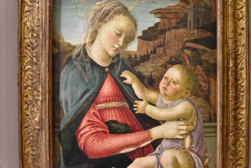 Avec cette œuvre Botticelli  montre une Vierge inquiète qui regarde son enfant  lui aussi préoccupé. 