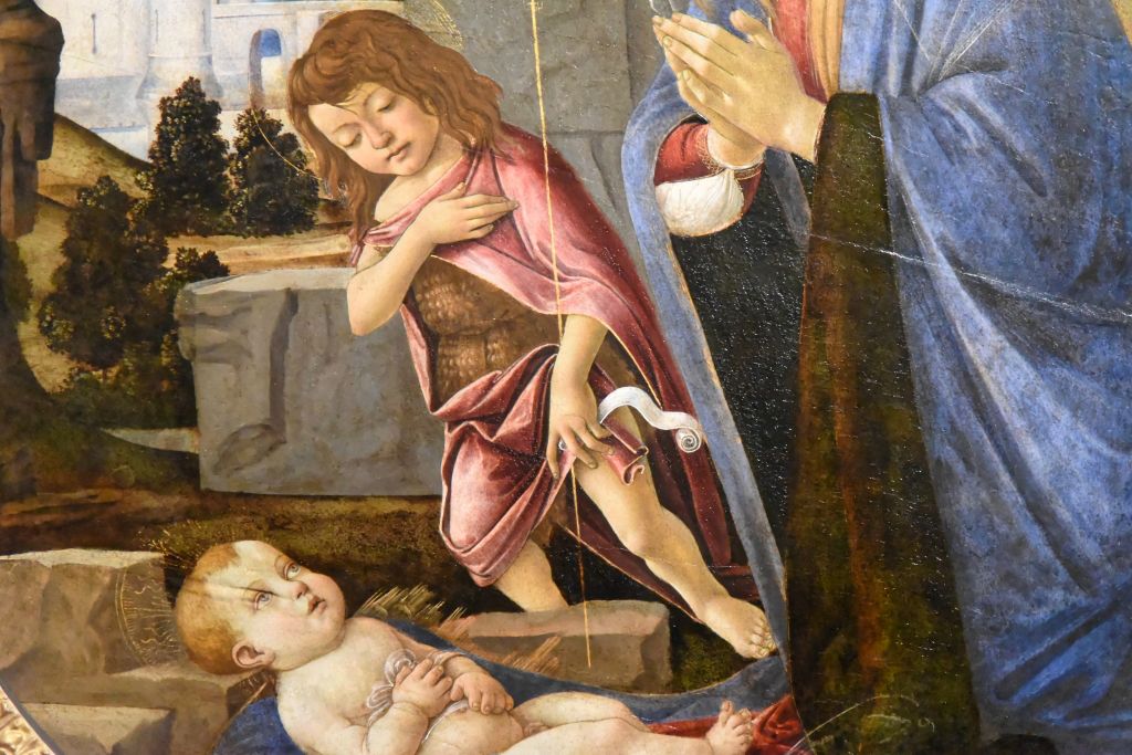 Botticelli et son atelier reproduisirent de nombreuses fois ce tableau. Saint Jean-Baptiste étant le saint patron de Florence.