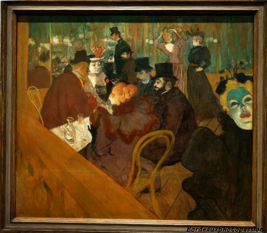 Au Moulin Rouge 1892-1995. En quelques années Lautrec devient le peintre ordinaire du Moulin Rouge et de la Goulue que l'on voit en arrière-plan avec sa sœur.