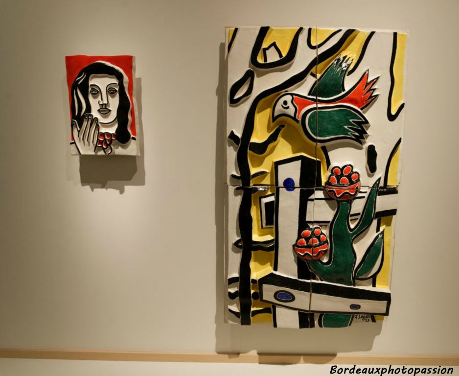 Visage à la main sur fond rouge (1954) et L'oiseau et la fleur (1953) Fernand Léger 
