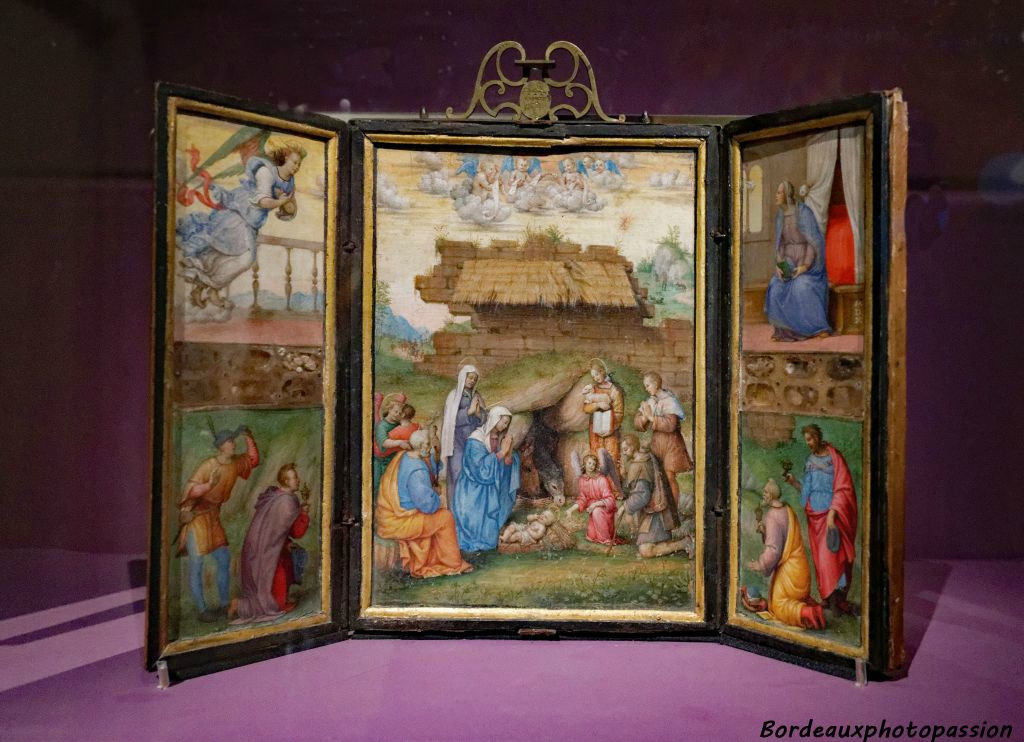Francesco di Cristofano Guiducci, dit Franciabigio, Autel portable avec reliques peint sur les deux faces, avec l'Annonciation, la Nativité et des scènes de la Passion 1510