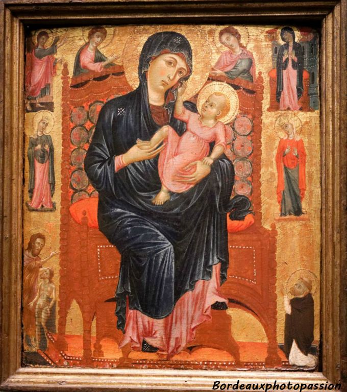 Maître de la Madeleine Filippo di Jacopo (?) Vierge à l'Enfant en Majesté avec deux figures auréolées, l'Annonciation, deux saintes couronnées, le baptême du Christ...