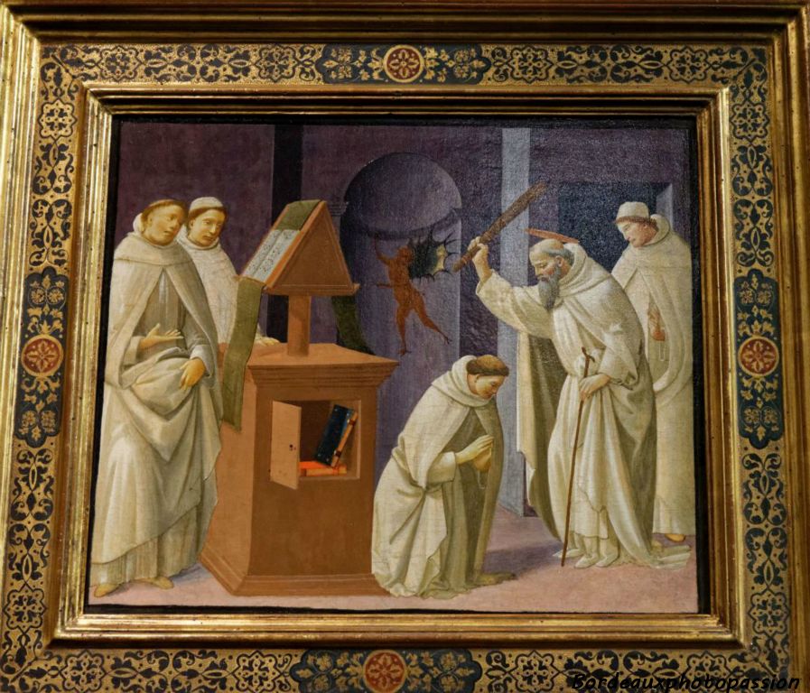 Bartolomeo di Giovanni, scène de la vie de Saint Benoît : la correction du moine possédé vers 1485.