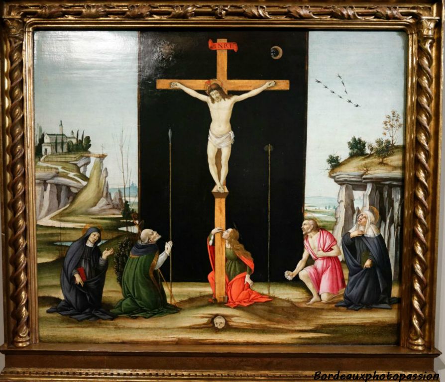Collaborateur du Maître des bâtiments gothiques, Christ en croix adoré par des saints vers 1490 