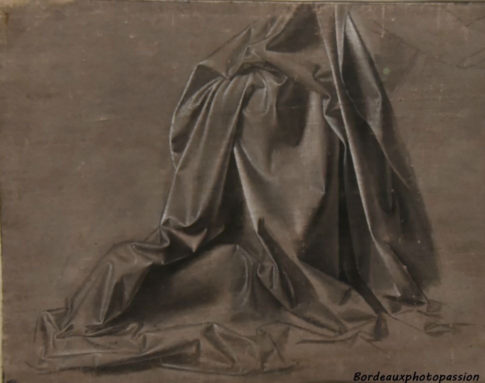 Léonard de Vinci Draperie Jabach I. Figure agenouillée, détrempe sur toile de lin vers 1473-1477