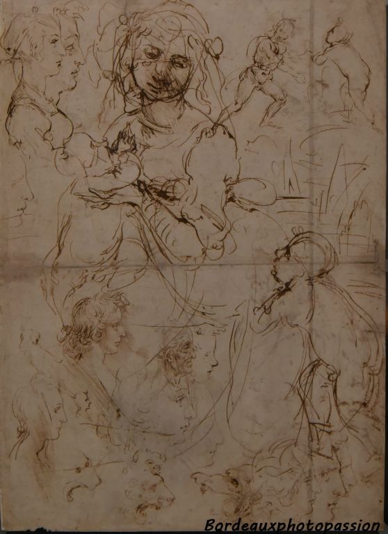 Léonard de Vinci Études pour une Vierge allaitant l'Enfant Jésus avec saint Jean Baptiste